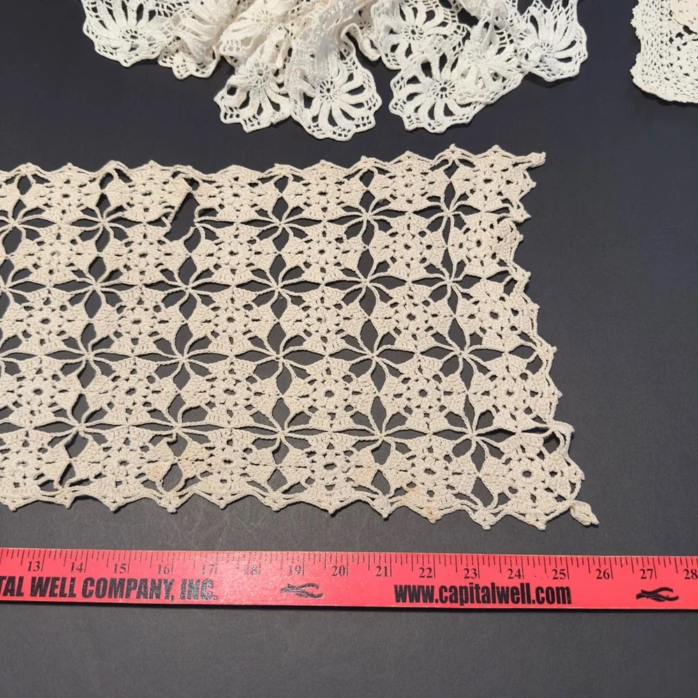 Vintage Crochet Doilies Table Runners White Cream Lace Lot 6pc Cottagecore Chic